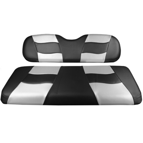 EZGO TXT Golf Cart Front Seat Cover, Riptide Black and Silver Carbon