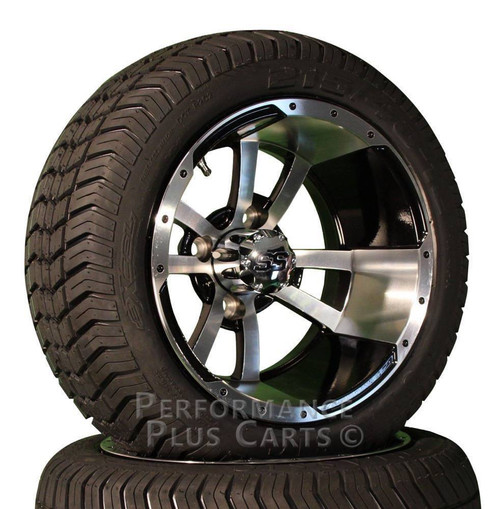 12" Storm Trooper Black / Machined SS Golf Cart Wheels with Low Profile Tires