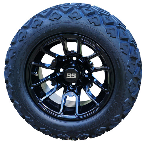 12" Black Lizard Gloss Black Aluminum Wheels and 20" All Terrain Tires -Set of 4
