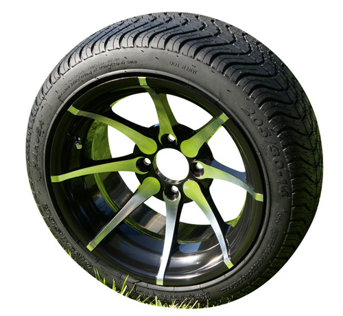 14" Kraken Black/Machined Wheels and 205/30-14 Low Pro Golf Cart Tires -Set of 4