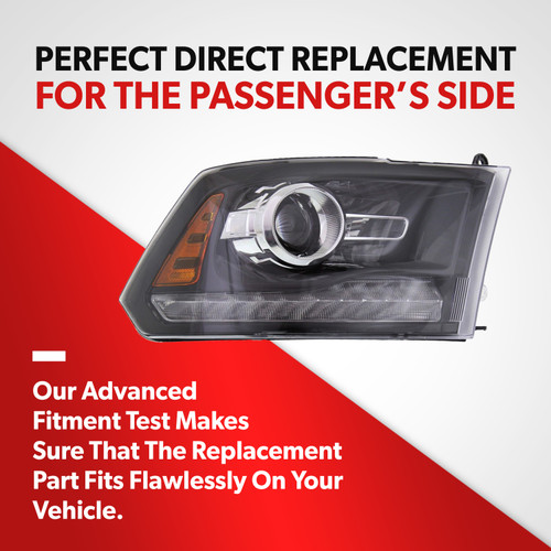 For 13-18 Ram 3500 19-22 1500 Classic Black Bezel Headlight Lamp Passenger Side (passenger_side / replacement)