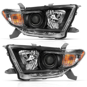 ANZO 2011-2013 Toyota Highlander Projector Headlight  Black Amber