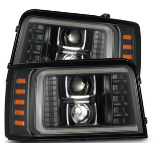AlphaRex 92-96 Ford F-Series/Bronco LUXX-Series Proj Headlights Blk w/Actv Light SeqSig & SBDRL