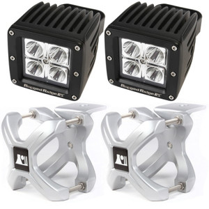 Rugged Ridge Large X-Clamp & Square LED Light Kit Silver 4-Pc