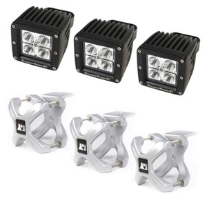 Rugged Ridge Large X-Clamp & Square LED Light Kit Silver 6-Pc