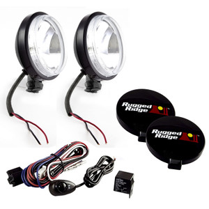Rugged Ridge 6-In Round Slim Halogen Light Kit Black Steel Housin