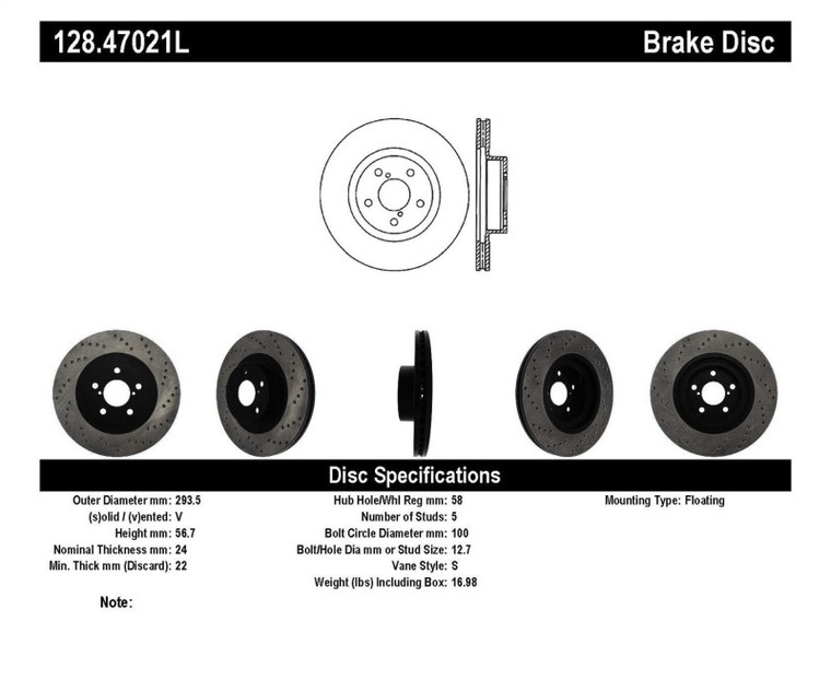 StopTech Drilled Sport Brake Rotor 128.47021L