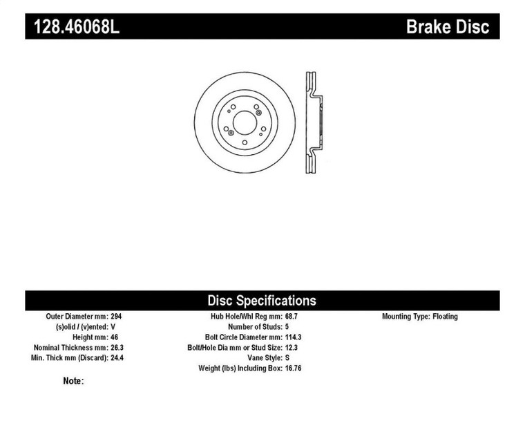 StopTech Drilled Sport Brake Rotor 128.46068L