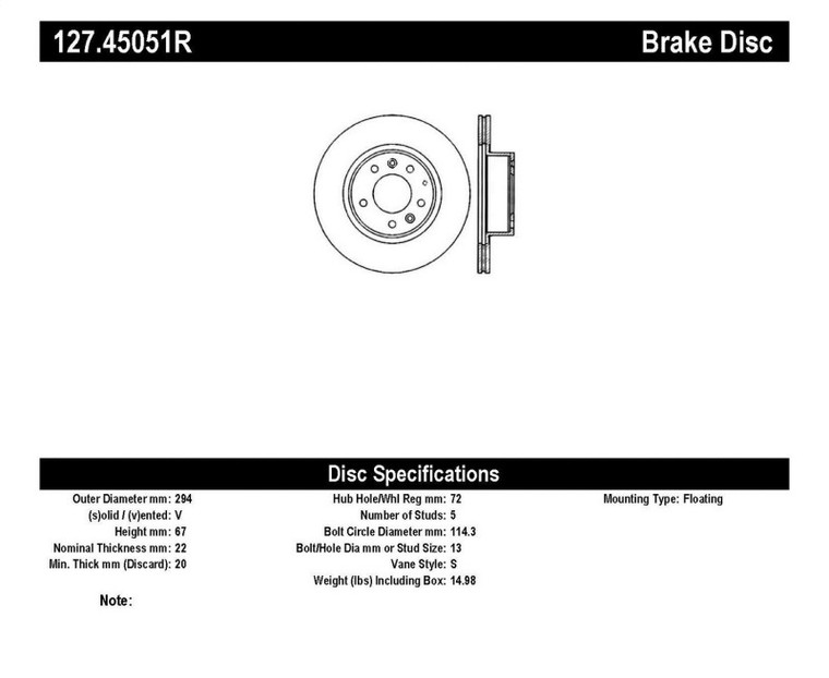 StopTech Slotted & Drilled Sport Brake Rotor 127.45051R