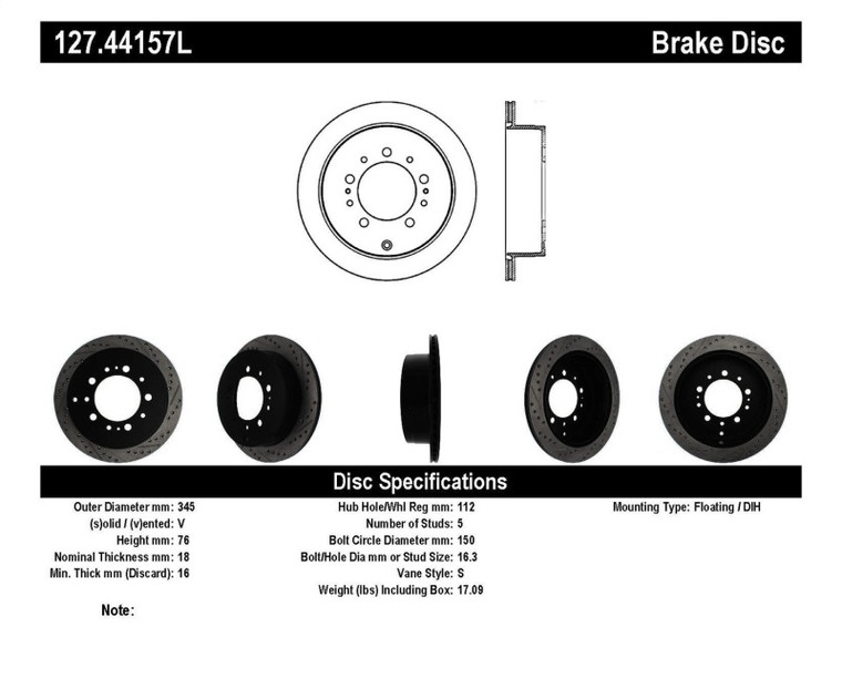 StopTech Slotted & Drilled Sport Brake Rotor 127.44157L