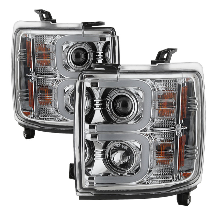 Spyder Chevy Silverado 2014-16 2500 HD Projector Headlights Light Bar DRL Chrm PRO-YD-CSHD14-LBDRL-C