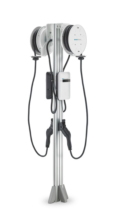 EvoCharge iEVSE Plus Dual Port Pedestal with 22ft EvoReel