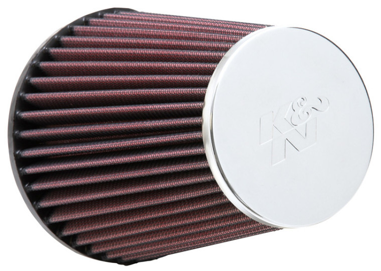 K&N Universal Round Tapered Chrome Air Filter 3in Flange ID 5in Base OD 3.5in Top OD 5.938in Height