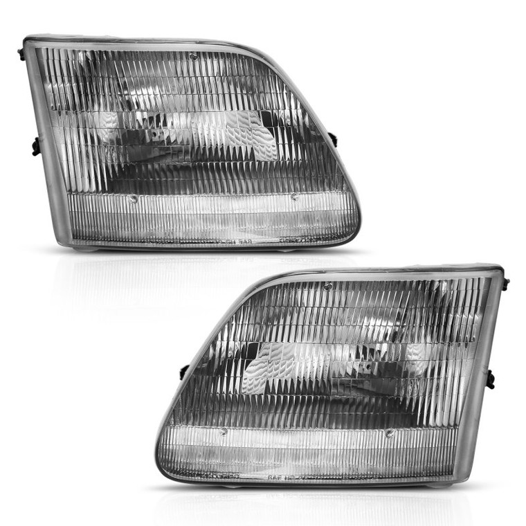 ANZO 1997-2003 Ford F150 Crystal Headlight Chrome Amber (OE Replacement)