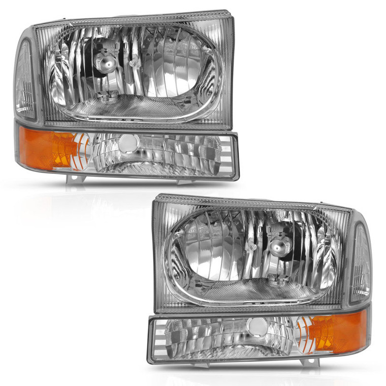 ANZO 2000-2004 Ford Excursion Crystal Headlight w/ Corner Light Chrome Amber (w/o Bulb)