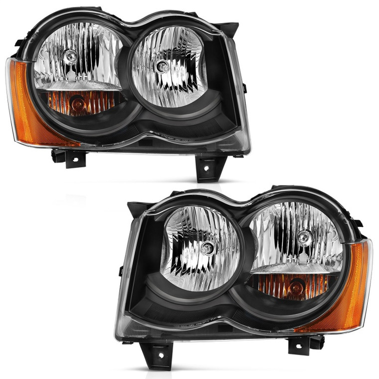 ANZO 2008-2010 Jeep Grand Cherokee Crystal Headlight  Black Amber