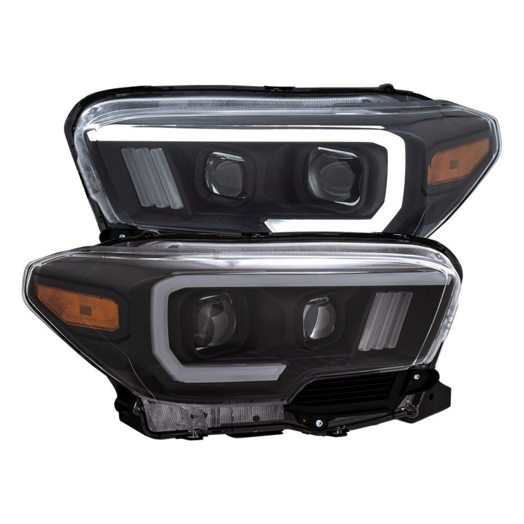 ANZO 2016-2017 Toyota Tacoma Projector Headlights w/ Plank Style Switchback Black w/ Amber w/ DRL