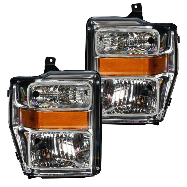 Oracle 08-10 Ford F250 Pre-Assembled Halo Headlights - Chrome Housing - ColorSHIFT w/ BC1 Controller