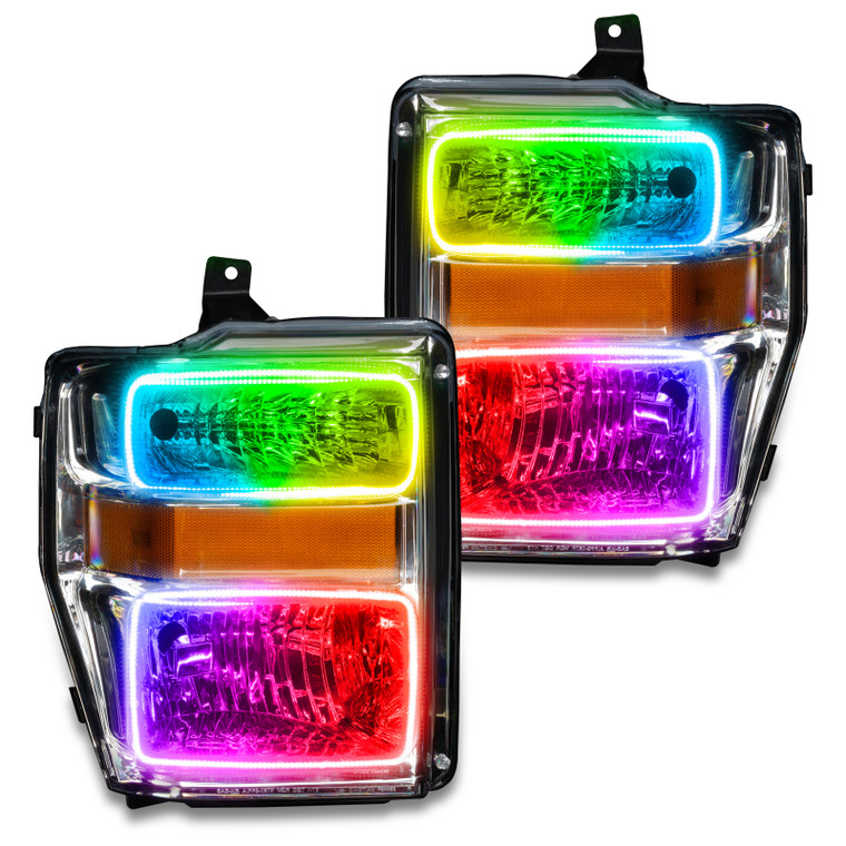 Oracle 08-10 Ford F250/350 Pre-Assembled Halo Headlights- Chrome Housing - ColorSHIFT w/o Controller