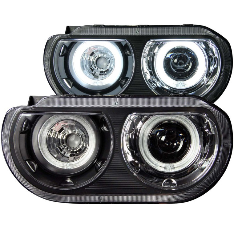 ANZO 2008-2014 Dodge Challenger Projector Headlights w/ Halo Black (CCFL) (HID Compatible)