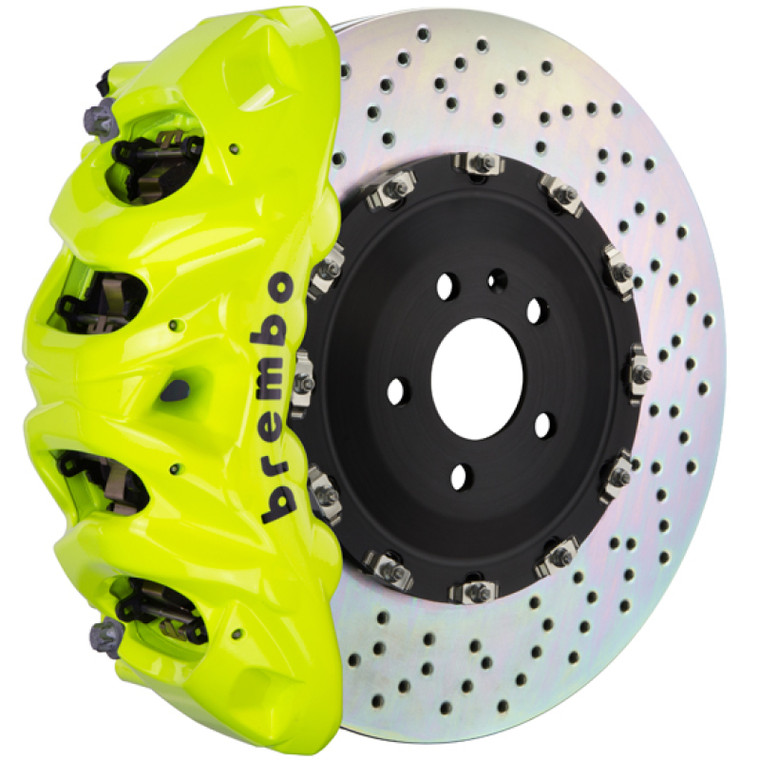 Brembo 21+ Escalade Front GT BBK 8 Piston Cast 412x38 2pc Rotor Drilled-Fluo. Yellow