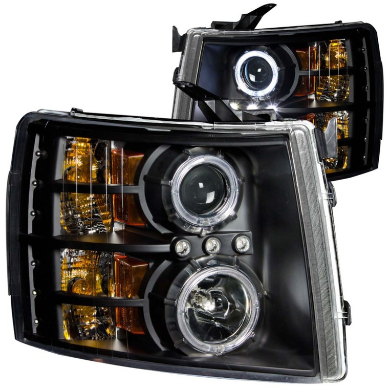 ANZO 2007-2013 Chevrolet Silverado 1500 Projector Headlights w/ Halo Black 111107