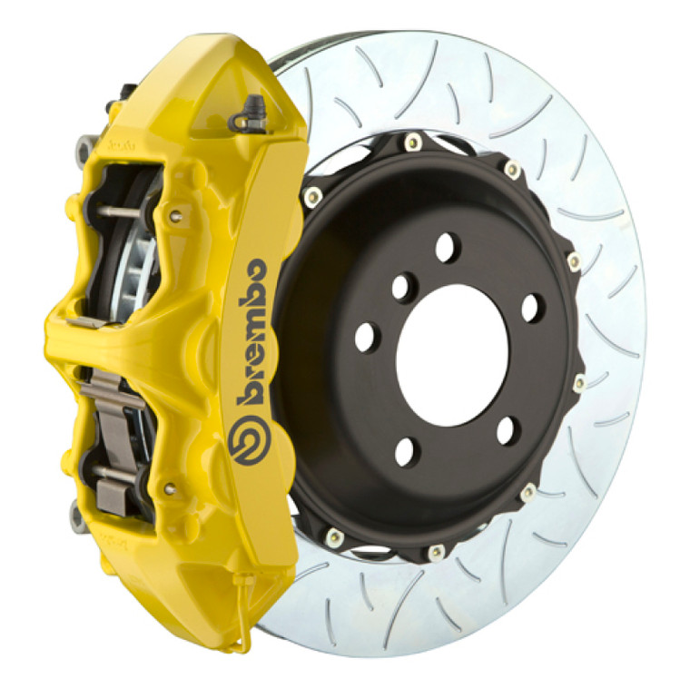 Brembo 05-09 F430 Challenge Rear GT BBK 6 Piston Cast 380x32 2pc Rotor Slotted Type-3- Yellow