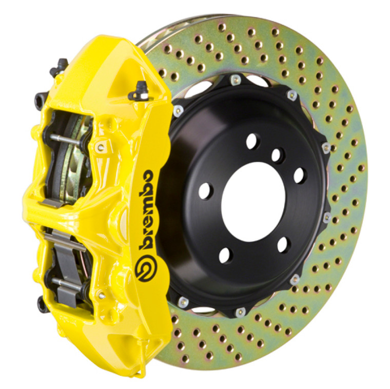 Brembo 05-09 F430 Challenge Rear GT BBK 6 Piston Cast 380x32 2pc Rotor Drilled- Yellow