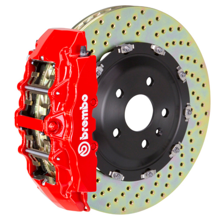 Brembo 08-16 R8 4.2/5.2 (CC Brake Eqpt) Fr GT BBK 6Pis Cast 380x34 2pc Rotor Drilled-Red