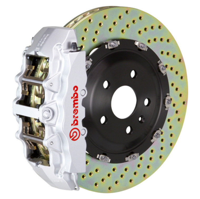 Brembo 19+ Model X (Excl Plaid) Fr GT BBK 6Pis Cast 380x34 2pc Rotor Drilled-Silver