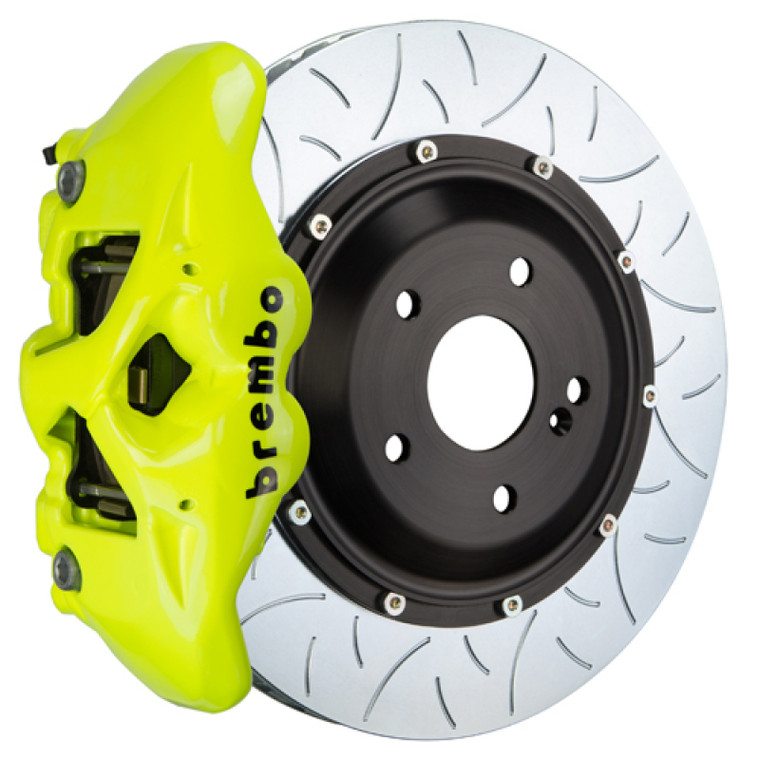Brembo 19+ 330i Rear GT BBK 4 Piston Cast 380x28 2pc Rotor Slotted Type3-Fluo. Yellow