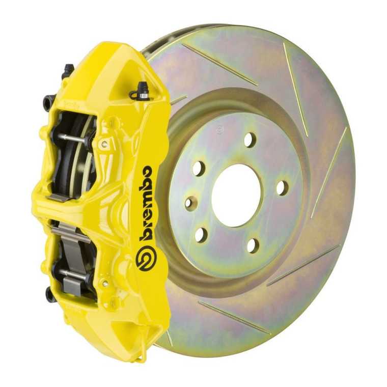 Brembo 05-14 Mustang GT Excl non-ABS Equipped Fr GT BBK 6Pist Cast 355x32 1pc Rtr Slot Type1-Yellow