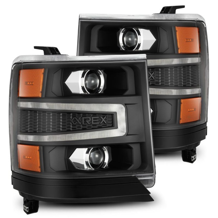 AlphaRex 16-18 Chevy 1500HD LUXX LED Proj Headlights Black w/Seq Activation Light / Seq Signal