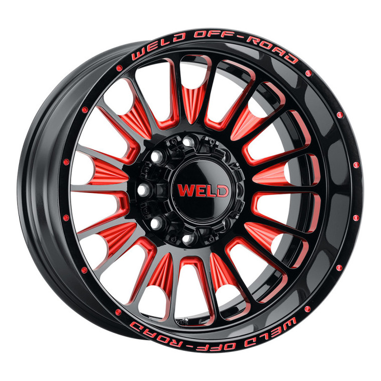 Weld W122 20X10 Scorch 8X170 ET-18 BS4.75 Gloss Black MIL Red 125.1