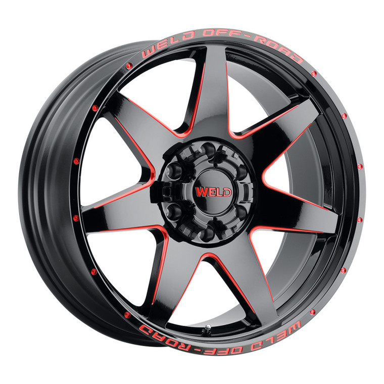 Weld W110 20X12 Retaliate 6X135 6X139.7 ET-44 BS4.75 Gloss Black MIL Red 106.1