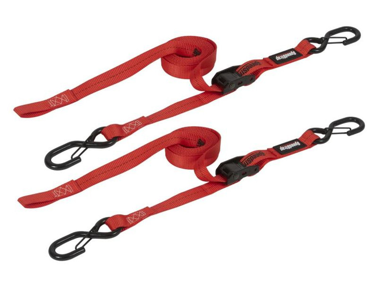 SpeedStrap 1In x 10Ft CAM-Lock Tie Down w/ Snap FtSFt Hooks (2 Pack) - Red