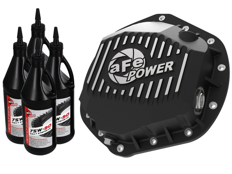 aFe Pro Series Rear Diff Cover Black w/ Machined Fins & Gear Oil 01-18 GM Diesel Trucks V8-6.6L (td)