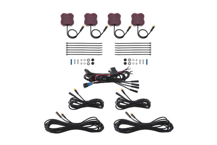Diode Dynamics Stage Series Single Color LED Rock Light - Red M8 (4-pack)