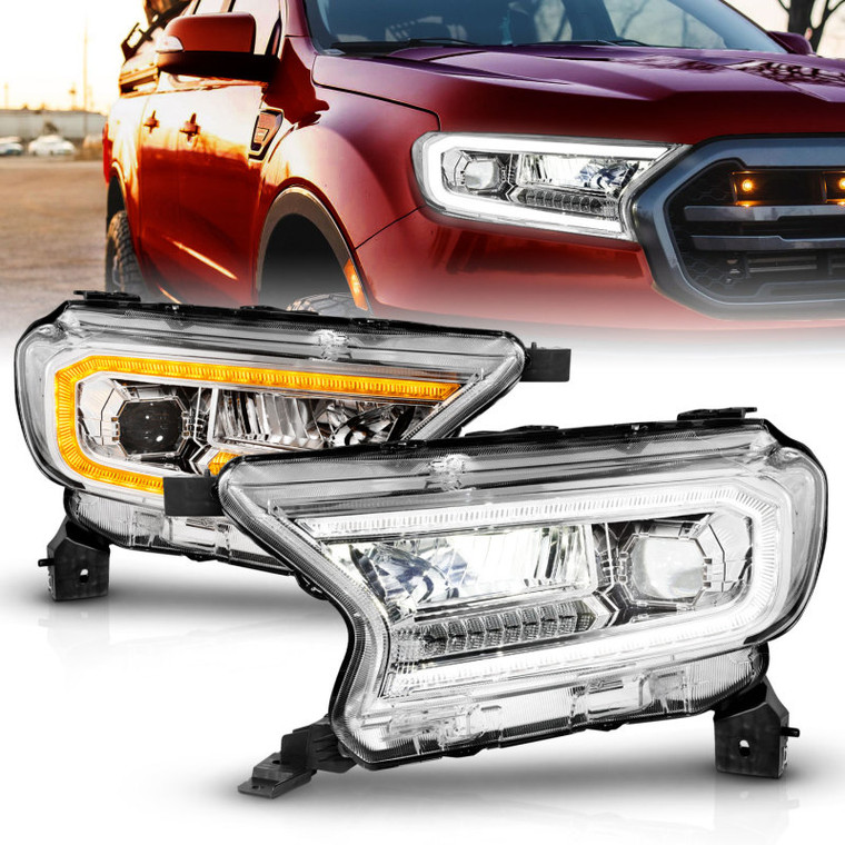 ANZO 19-23 Ford Ranger Full LED Projector Headlights w/ Initiation & Sequential - Chrome