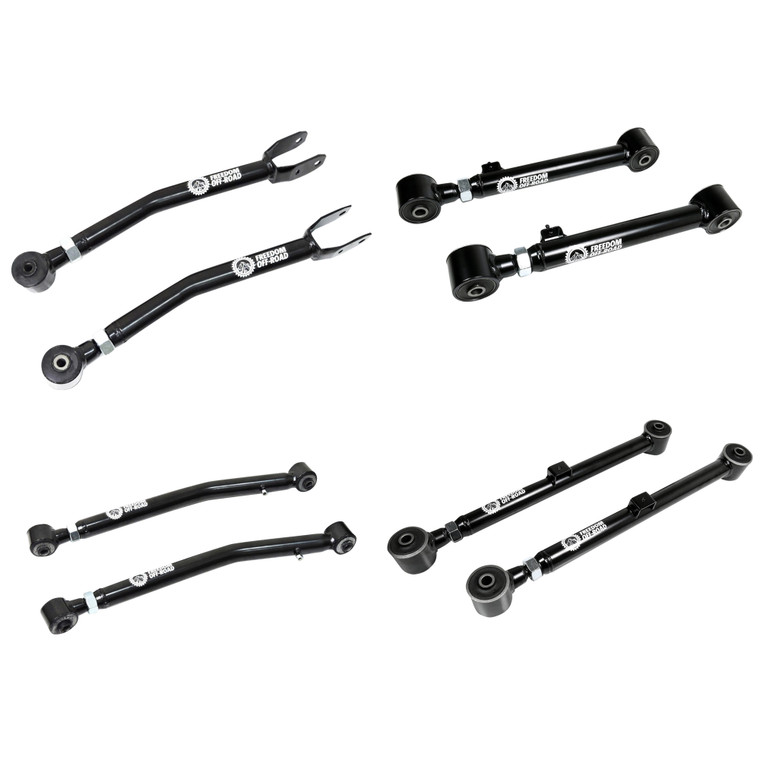 Adjustable Front Upper + Lower and Rear Upper + Lower Control Arms for 0-4.5 Inch Lift for 20-24 Jeep Gladiator JT Freedom Off-Road Adjustable Front Upper + Lower and Rear Upper + Lower Control Arms for 0-4.5 Inch Lift for 20-24 Jeep Gladiator JT Freedom Off-Road