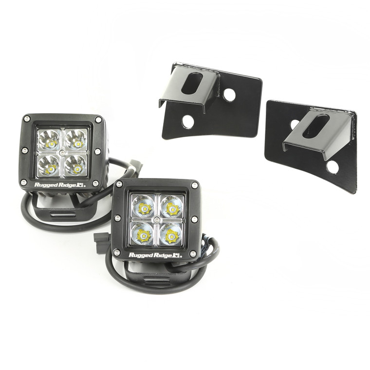 Rugged Ridge 07-18 Jeep Wrangler JK Square Windshield LED Light Kit w/ Brackets