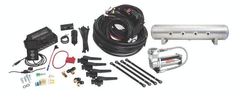 Air Lift Performance 3H (3/8 Air Line 4 Gal 7-Port  Raw Aluminum Tank VIAIR 444C Comp)