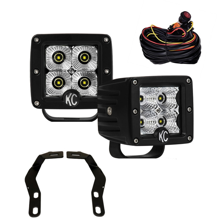 KC HiLiTES 16-19 Toyota Tacoma Pillar/Ditch Mount Light Kit w/3in. C3 LED Flood Beam 12w Lights