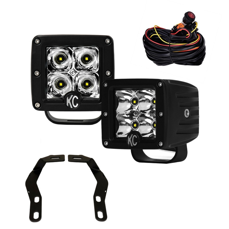 KC HiLiTES 16-19 Toyota Tacoma Pillar/Ditch Mount Light Kit w/3in. C3 LED Spot Beam 12w Lights