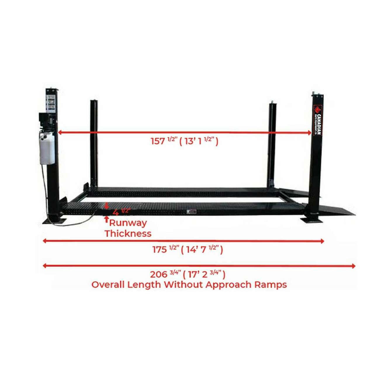 8000 LB 4 Post Lift Standard Measurements