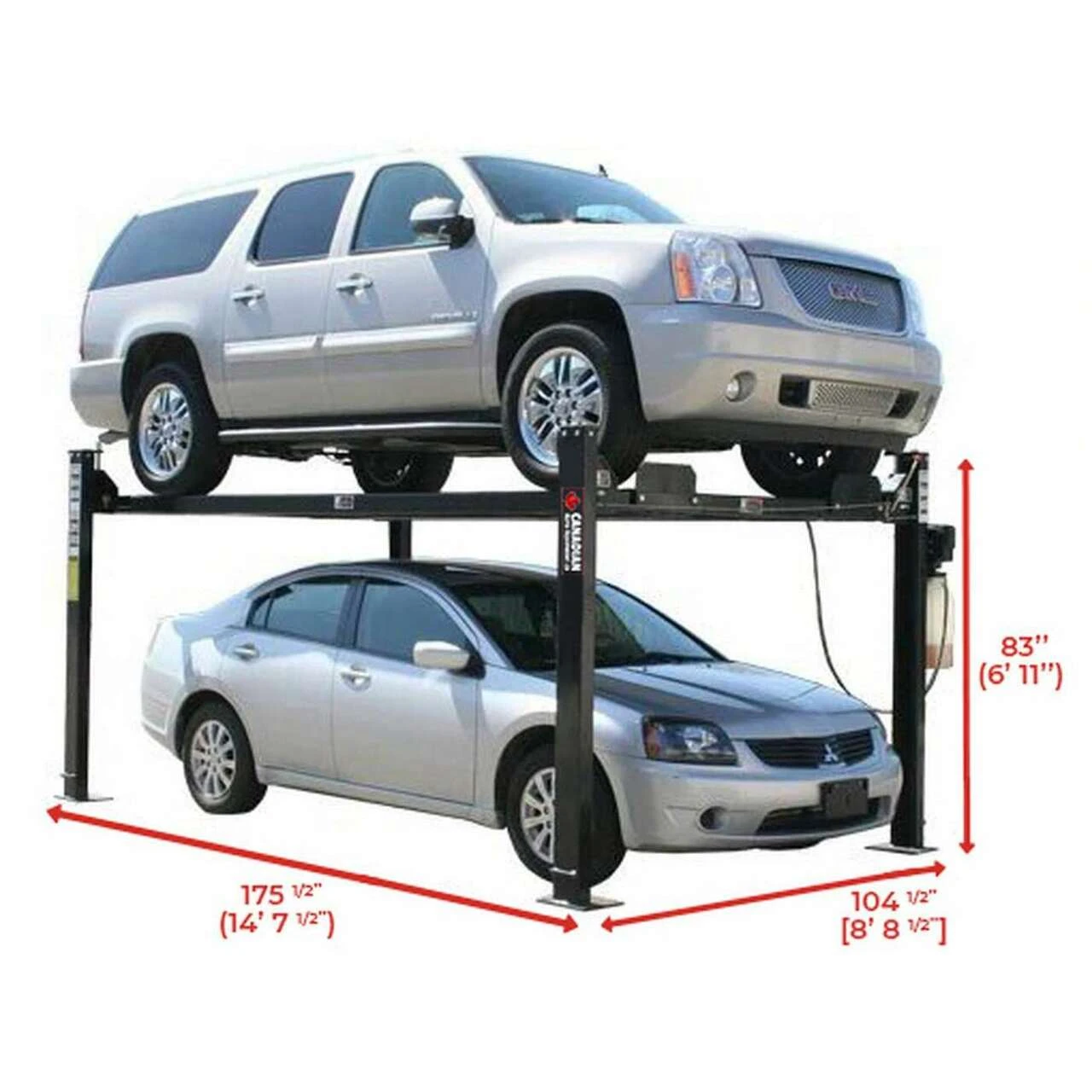 8000 LB 4 Post Lift Standard Measurements