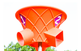 Triple Shoot play equipment shown close up orange color option.