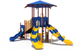 Whiz Kid commercial playground front view show in primary color scheme