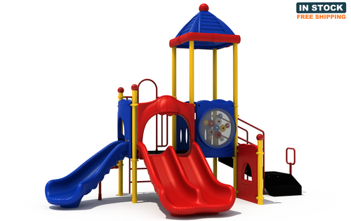 Monkey Around playground front view, shown in primary color scheme