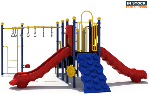 Monkey Business playground front view in primary colors